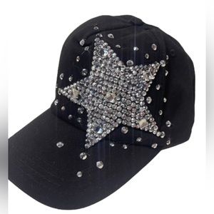 NEW black  rhinestone bling Y2K star  baseball cap
